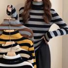 Color Block High-neck Striped Sweater