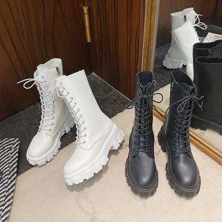 Lace Up Platform Mid Calf Boots