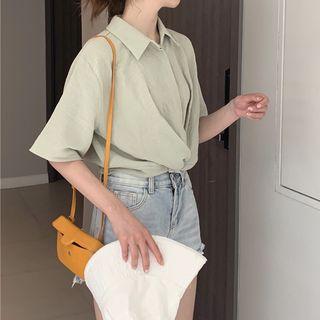 Tie Front Short-sleeve Chiffon Shirt