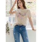 Letter Stitched Flower-printed T-shirt