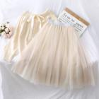 Set: Ribbon-back Light Knit Top + Mesh A-line Skirt