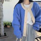 Two-tone Loose-fit Cardigan Blue - One Size