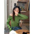 Long-sleeve Cut-out Drawstring T-shirt Green - One Size