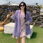 Plain Blazer / Spaghetti Strap Floral A-line Dress