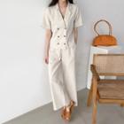 Set: Short-sleeve Linen Blend Jacket + Band-waist Pants