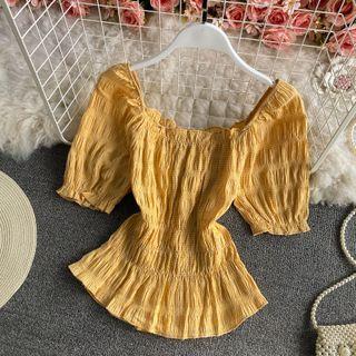 Plain Smocked Crop Blouse