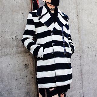 Notch-lapel Striped Double-breasted Coat