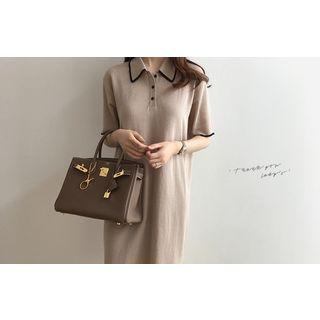 Half-placket Contrast-trim Dress