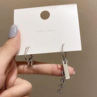 Non-matching Bar Drop Earring E2674 - 1 Pair - Asymmetric - Silver - One Size