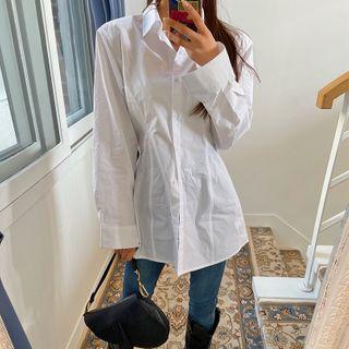 Padded-shoulder Seam-trim Long Shirt
