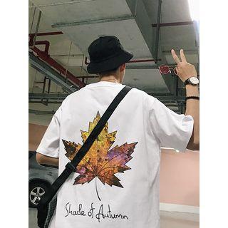 Elbow-sleeve Maple Print T-shirt
