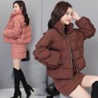 Set: Padded Zip-up Jacket + Mini Skirt