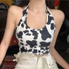 Halter-neck Cow Printed Camisole Top As Shown In Figure - One Size