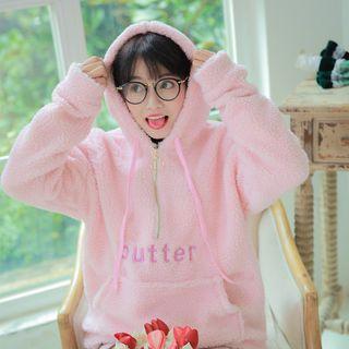 Letter Embroidered Half-zip Fleece Hoodie