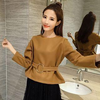 Set: Plain Long Sleeve Top + Lace Midi Skirt