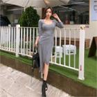 Scoop-neck Twist-front Bodycon Dress