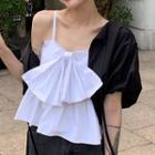 Short-sleeve Blouse / Spaghetti Strap Bow Accent Top