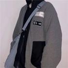 Lettering Color Panel Hooded Fleece Zip Jacket Gray - One Size