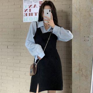 Set : Long-sleeve Shirt + Spaghetti-strap Dress