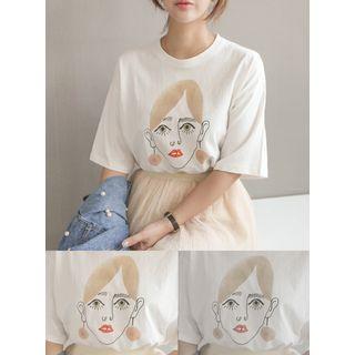 Face Printed Round-neck T-shirt