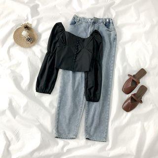 Long-sleeve Blouse / Wide-leg Jeans