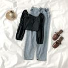 Long-sleeve Blouse / Wide-leg Jeans