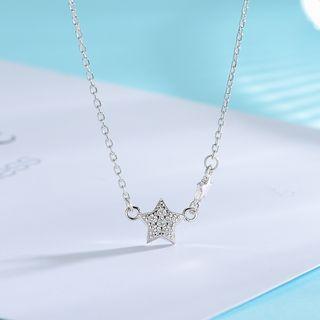 925 Sterling Rhinestone Star Necklace Ns205 - Silver - One Size