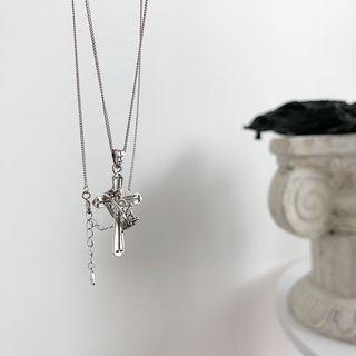 925 Sterling Silver Cross Pendant Necklace L133 - Gunmetal - One Size