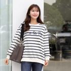 Letter-embroidered Stripe Pullover In 2 Designs