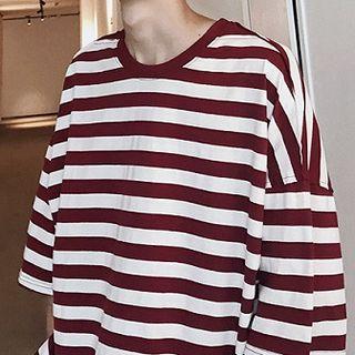 Color-block Striped Crew-neck Short-sleeve T-shirt
