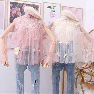 Flower-accent Patchwork Sleeveless Top