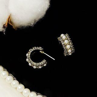 Rhinestone Beaded Hoop Earring 1 Pair - As Shown In Figure - One Size