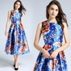 Floral Sleeveless Midi A-line Party Dress