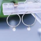 925 Sterling Silver Faux Pearl Hoop Earring Platinum Plated - One Size