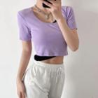 Short-sleeve Mock Two-piece Panel Cropped T-shirt