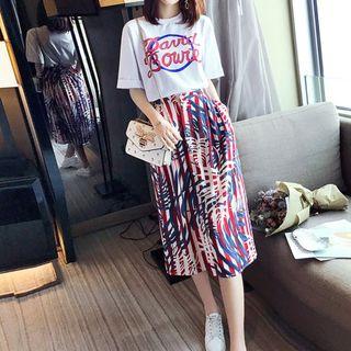 Lettering Floral Print Panel Short Sleeve Dress