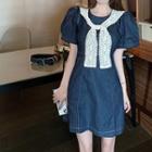 Lace Panel Denim Dress