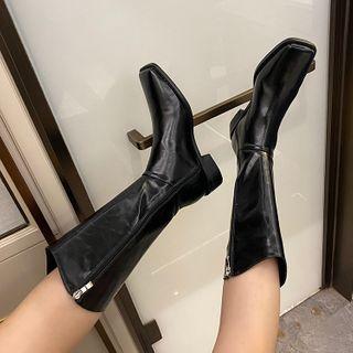 Faux Leather Zipped Block-heel Mid-calf Boots