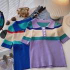 Color Block Knit Polo Top