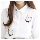 Long-sleeve Cat-embroidery Shirt