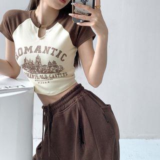 Raglan-sleeve Printed Crop T-shirt