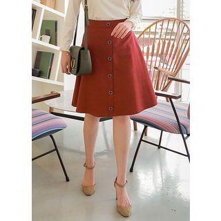 Band-waist Buttoned Flare Skirt