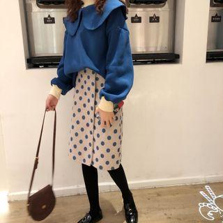 Set: Big Collar Sweatshirt + Polka Dot A-line Skirt