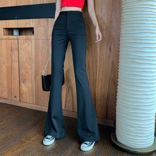High-waist Plain Bell-bottom Pants