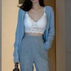Lace Cropped Camisole Top / Cardigan / Wide Leg Pants