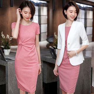 Elbow-sleeve Blazer / Short-sleeve Sheath Dress / Set