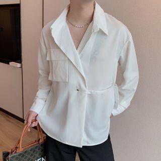Long-sleeve Plain Wrapped Shirt