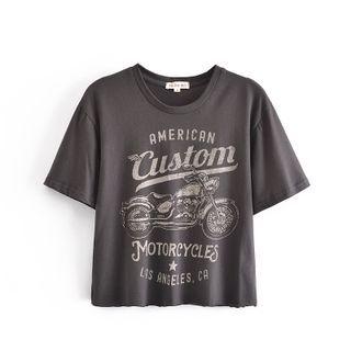 Motorcycle Patterned Short-sleeve Cropped T-shirt