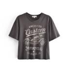 Motorcycle Patterned Short-sleeve Cropped T-shirt