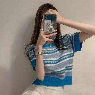 Short-sleeve Heart Striped Knit Shirt